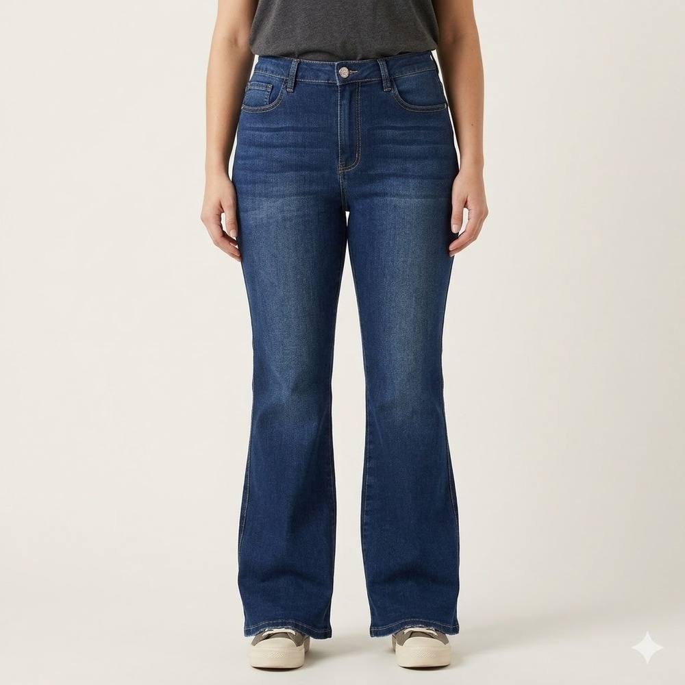 Vipones High Rise Flare Jeans Dark Wash Raw Step Hem Size 12 EUC